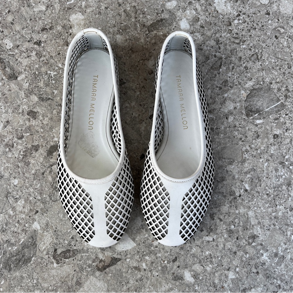 Tamara Mellon White Women's Lihi Cutout Ballet Flats Size 35.5 EU Made in Italy - Picture 3 of 8